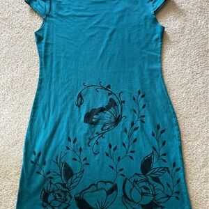 Chic Teal Dress with Black Floral Accents